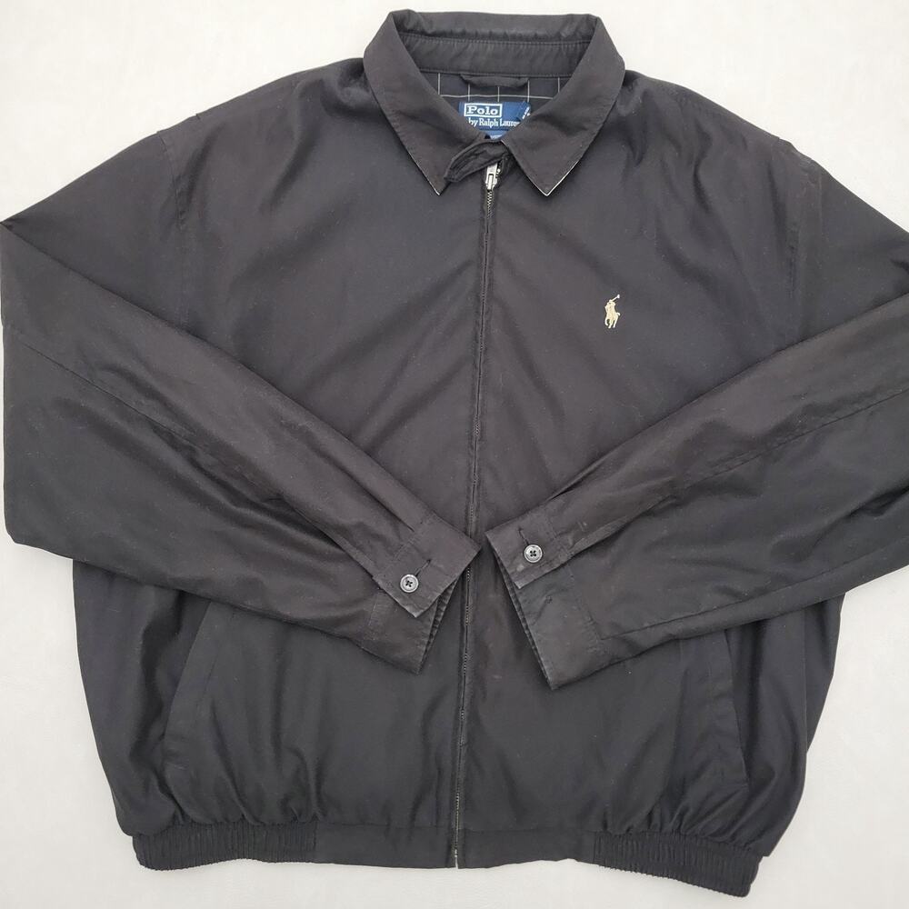 Polo Ralph Lauren Vtg Mens XL Bi-Swing Harrington Black Windbreaker Jacket Coat